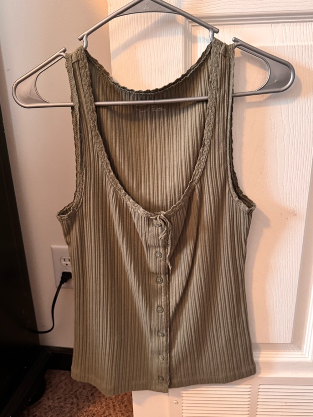aerie Olive Ribbed Button-Front Tank